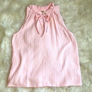 4our Dreamers Ruffle High Collar Sleeveless 100% Cotton Pink Tank Blouse NWT
